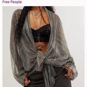 Free People Sheer Shimmer Stripe Kimono Top ONE SIZE